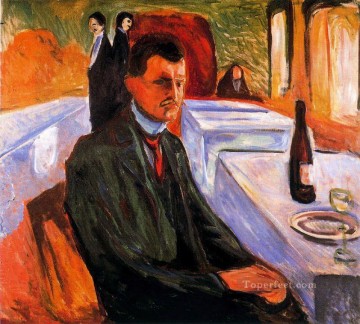 Expresionismo Painting - Autorretrato con botella de vino 1906 Edvard Munch Expresionismo